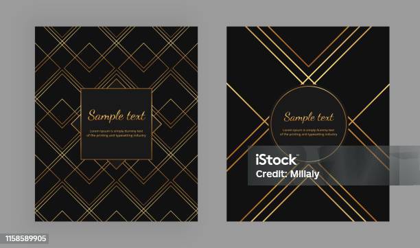 Cover With Geometric Design And Gold Lines On The Black Background Luxury Elegant Trendy Vector Illustration Template For Packaging Banner Card Flyer Invitation Party Print Advertising Stock Illustration - Download Image Now