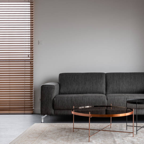 istock Living room with wooden blinds 1158592065