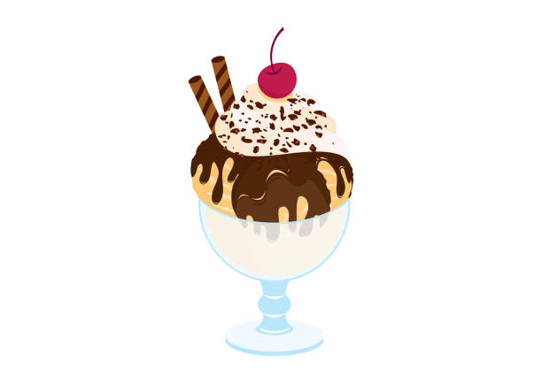 illustrations, cliparts, dessins animés et icônes de vecteur chaud de sundae de fudge - ice cream sundae ice cream chocolate