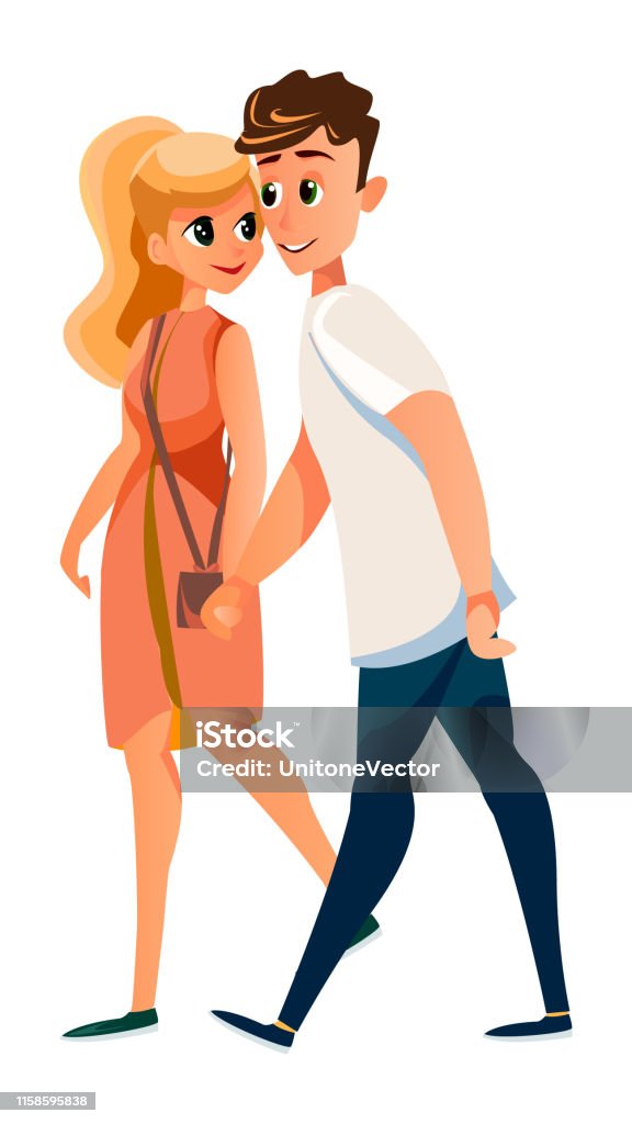 Cartoon Man And Woman Couple Walk Holding Hands Stock Illustration -  Download Image Now - Adult, Anniversary, Apartment - iStock