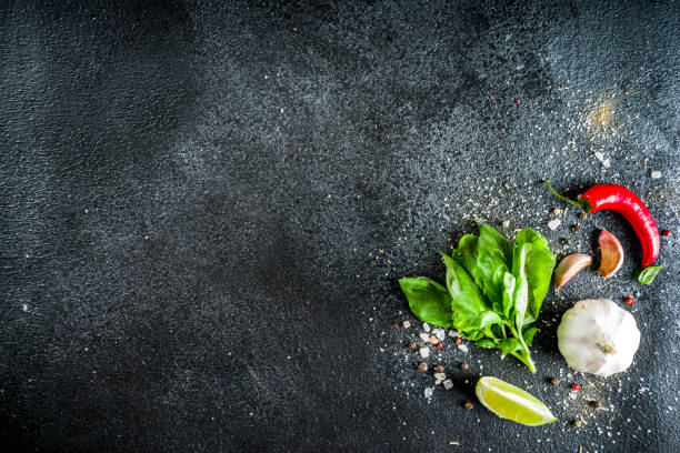 istock Cooking stone concrete background with spices 1158598884