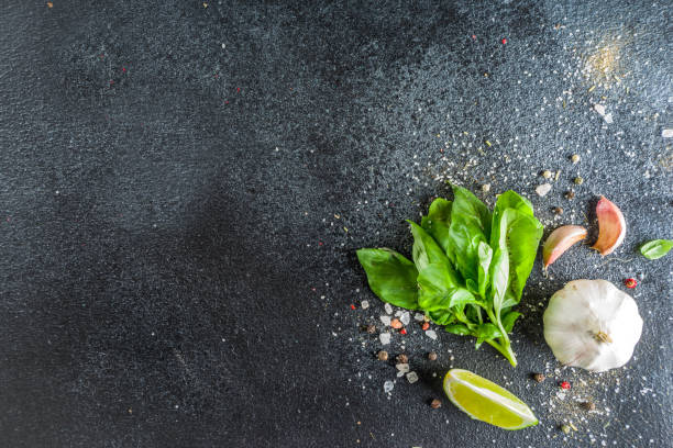 istock Cooking stone concrete background with spices 1158598916