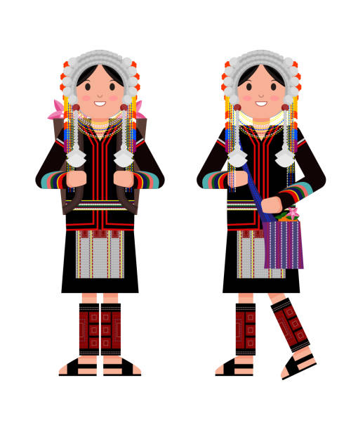The hill tribe woman. Hmong woman with basket. The hill tribe woman. Hmong woman with basket. vector miao minority stock illustrations
