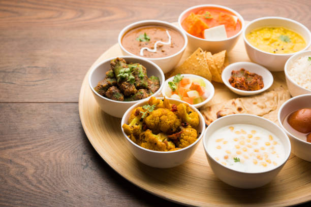 istock Indian Hindu Veg Thali / food platter, selective focus 1158600898