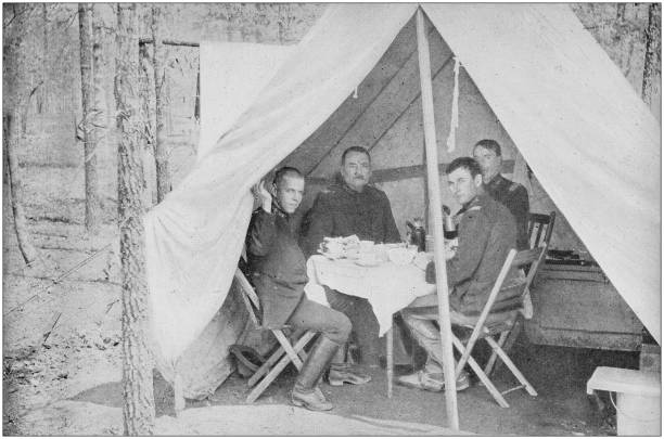 istock US Army black and white photos: Officers in tent 1158604328