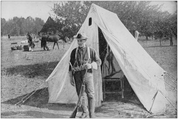 istock US Army black and white photos: Guard in Tampa camp 1158605355