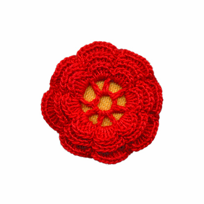 Red rose worked in Irish crochet.