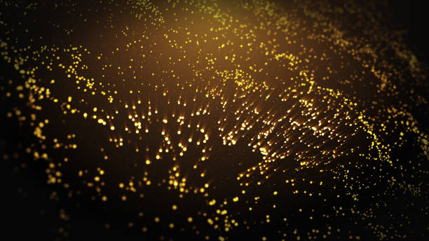 istock Glittering Golden Particle Background. Universe golden dust with stars on black background 1158606781