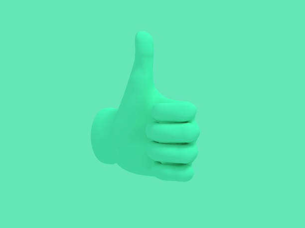 istock Cartoon hand thumb up. Illustration on green color background. 3D-rendering. 1158607156