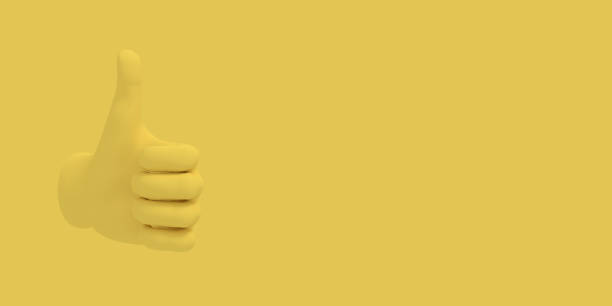 istock Cartoon hand thumb up. Illustration on yellow color background. 3D-rendering. 1158607706