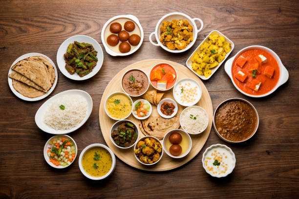 istock Indian Hindu Veg Thali / food platter, selective focus 1158609698
