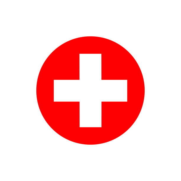 ilustraciones, imágenes clip art, dibujos animados e iconos de stock de icono de cruz médica de vector plano - primeros auxilios