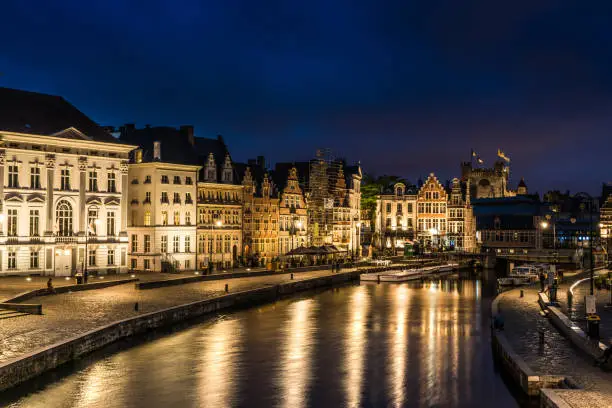 Photo of Lys river bank in Ghent, Belgium, Europe