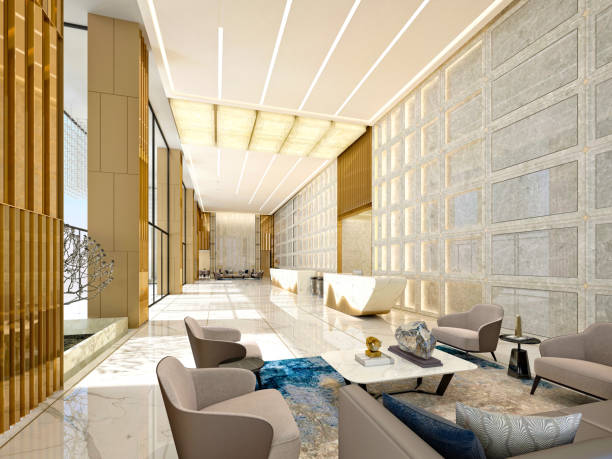 istock 3d render of luxury hotel lobby and reception 1158614828