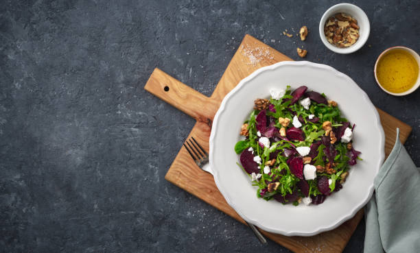 istock Salad plate on dark background top view 1158615064