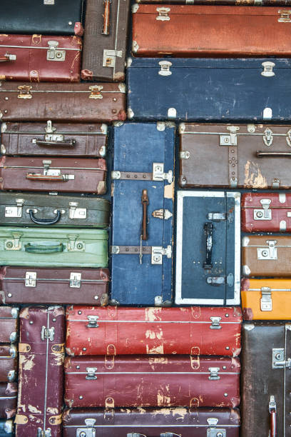 istock Suitcases for travel. Multicolored suitcases for clothes. 1158615438