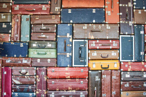 istock Suitcases for travel. Multicolored suitcases for clothes. 1158615491