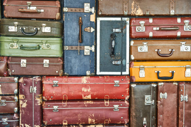 istock Suitcases for travel. Multicolored suitcases for clothes. 1158616167