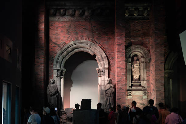 Nagasaki, Japan - April 30, 2019 : artificial broken building in national peace memorial hall at atomic bomb museum.