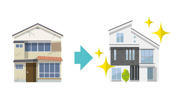 illustrations, cliparts, dessins animés et icônes de maison: reconstruction - detached house illustrations