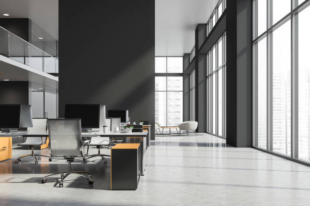 szare i białe wnętrze biura - office furniture zdjęcia i obrazy z banku zdjęć