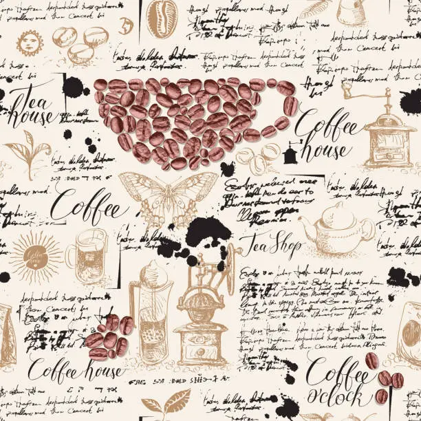 Vector illustration of seamless pattern on the coffee and tea theme