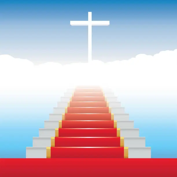 Vector illustration of The staircase to paradise with steps covered with a red lurking.