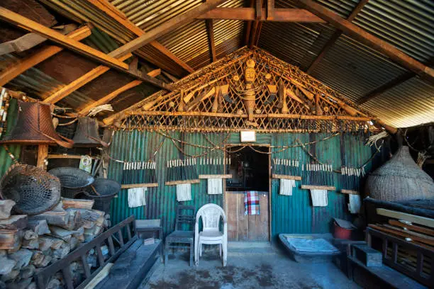 Photo of Naga Morong or communal house, Khonoma Village, Nagaland, India