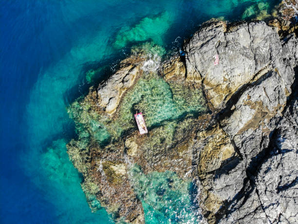 istock Woman sunbathing on seabed. 1158620759