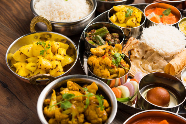 istock Indian Hindu Veg Thali / food platter, selective focus 1158621982