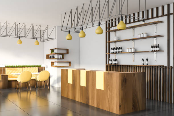 istock Wooden pub interior with bar and sofa 1158622025