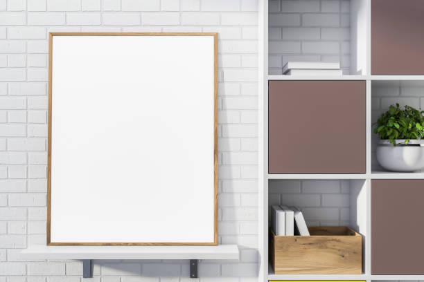 istock Mock up poster on shelf near bookcase 1158622377