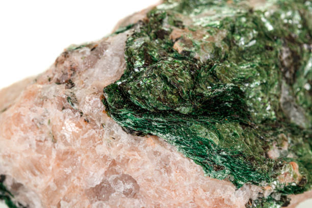 istock Macro mineral stone Fuchsite on a white background 1158622827
