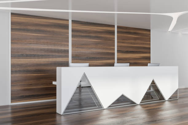 istock White and glass reception in wooden room 1158623507