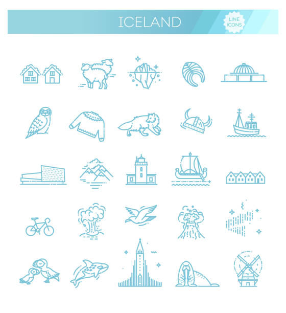 아이슬란드 아이콘입니다. 관광 및 관광 명소 - iceland stock illustrations