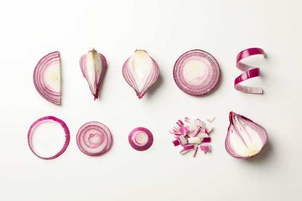 istock Flat lay composition with red onion on white background 1158625926