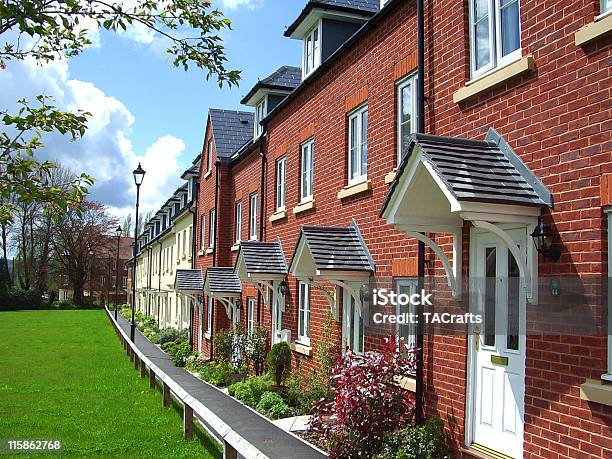 21st Century Terrace Homes Stock Photo - Download Image Now - Blue, Brick, Brick House