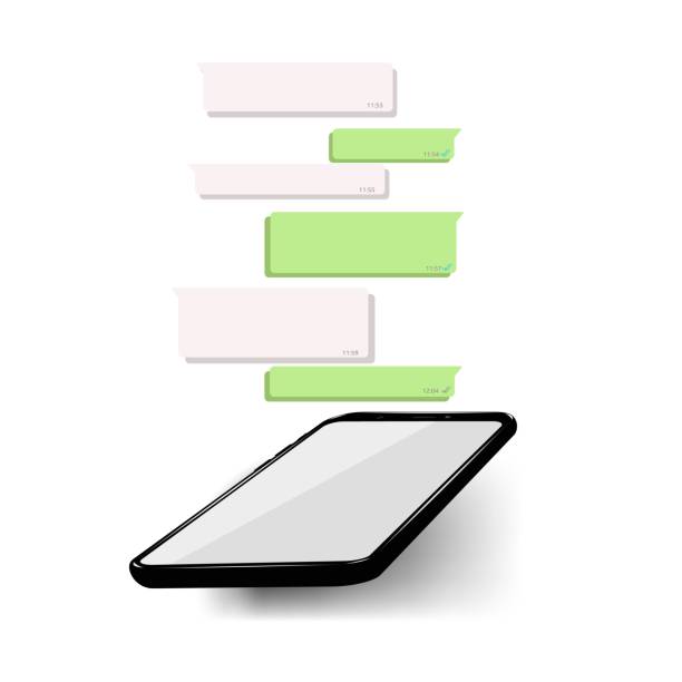 mockup des telefons mit mobilen messenger auf dem bildschirm, inspiriert von whatsapp und anderen ähnlichen apps. modernes design. - mobile phone communication discussion text messaging stock-grafiken, -clipart, -cartoons und -symbole