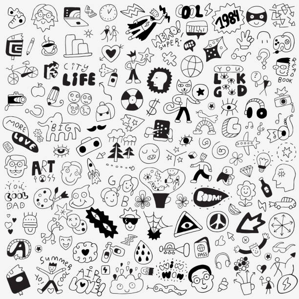 symbols,lettering,characters - big doodle set Doodle,Group Of Objects,Summer,City,Symbol love emotion stock illustrations