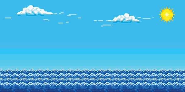 Pixel Art Background With Sky And Sea Stock Illustration ...
