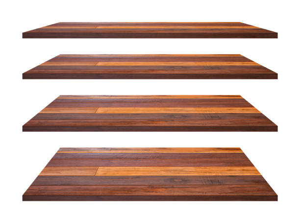 istock Wood shelves table top collection isolated on white background with Clipping path. 1158635171