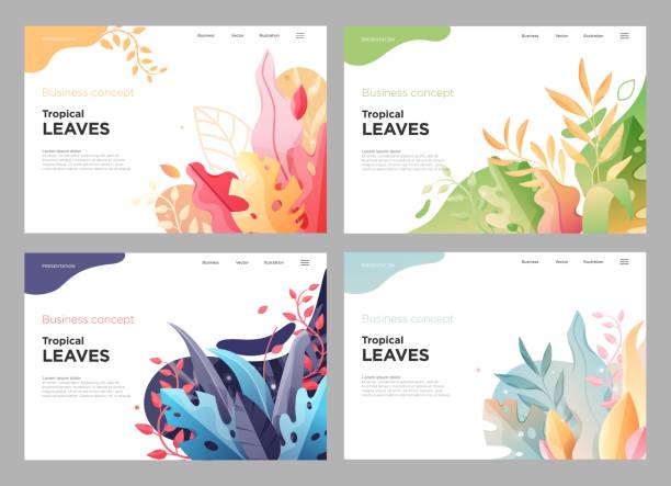 ilustrações de stock, clip art, desenhos animados e ícones de banner, site, poster floral template, landing page with place for your text. leaves vector background. - autumn abstract nature backgrounds