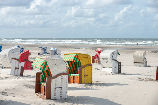 Germany, Lower Saxony, East Frisia, Juist, beach with beach chairs.