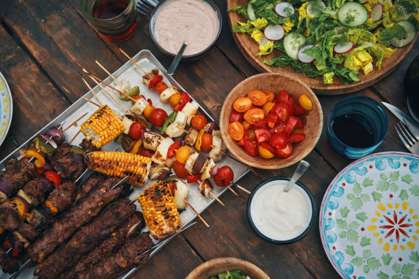 istock Lamb and Beef Kebab with Vegetable and Green Salad 1158640220