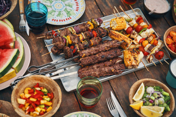 istock Lamb and Beef Kebab with Vegetable and Green Salad 1158640224