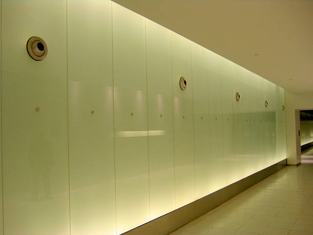istock Back-lighted glass walls in an underground corridor 115864098