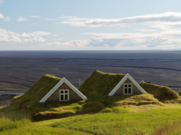 Norway sod roof traditional house. Norwegian traditional architecture in Setesdalen valley of Agder county.