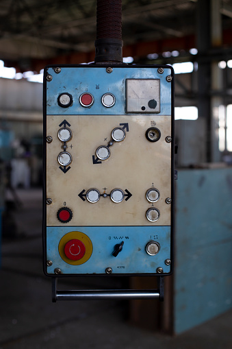 Retro control panel for machinery in an old factory