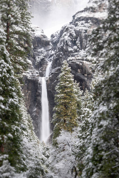 ヨセミテ冬の滝 - yosemite national park winter waterfall california ストックフォトと画像