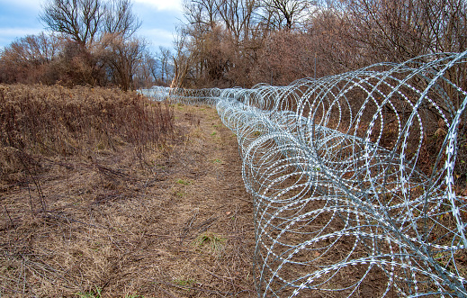 Razor wire on Slovenian - Croatian border against illegal immigrants